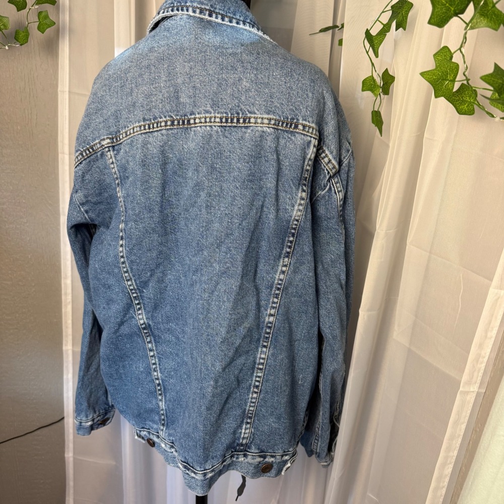 Free People Distressed Oversized Denim Boyfriend Jacket Blue Cotton Small - Picture 6 of 11